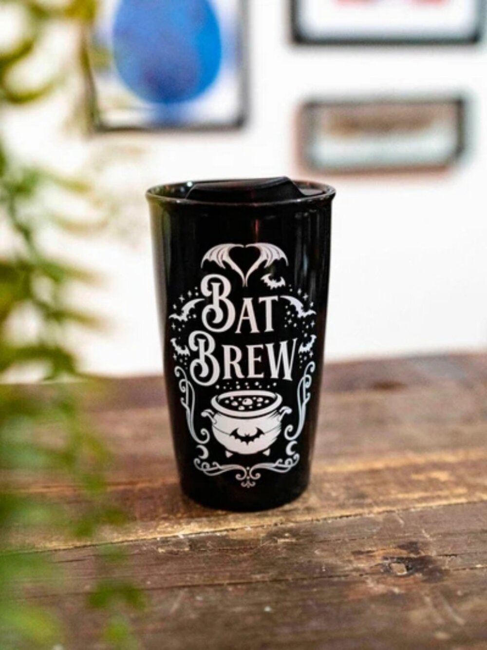 Alchemy Gothic ✦ Bat Brew Travel Mug ✦ Ceramic Double-Wall Tumbler Black NWT - Picture 4 of 8